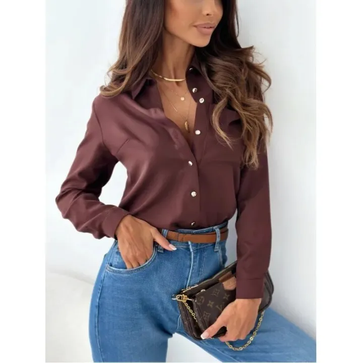 Elegant%20Lady%20Shirt%20Top%20Blouse2023%20Autumn%20Simple%20Solid%20V-Neck%20Shirt%20Office%20Women's%20Wear%20-%20Image%206