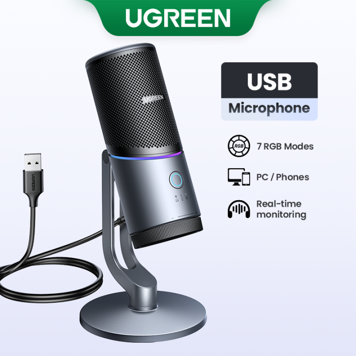 UGREEN USB Microphone with RGB Modes Professional Condenser Mic for PC Mac Gaming Karaoke Recording Streaming Podcasting