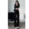 Black wide-leg jeans, women's trendy Korean version, loose high-waisted, slim, straight-leg, draped mop pants, ins tide students. 