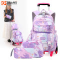 Rolling School Bags for Girls Backpack Children Waterproof School Backpacks with Wheels Middle School Trolley Luggage Back Pack. 