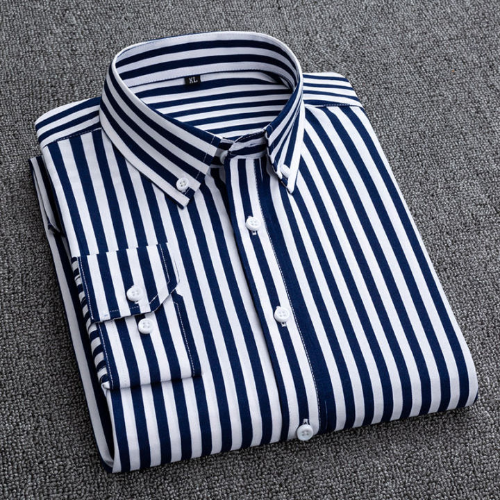 Mens%20Dress%20Shirts%20Striped%20Long%20Sleeve%20Spring%20Autumn%20Smart%20Casual%20Business%20Non-Ironing%20Slim%20Fit%20Formal%20Men's%20Shirt%20Blue%20White%20-%20Image%203