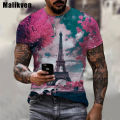 PARIS The Eiffel Tower printed 3D tshirt short sleeve o-neck T-shirt men casual fashion Harajuku unisex oversized T shirt.
