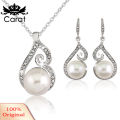 Carat Party Women Rhinestone Big Faux Pearl Necklace Hook Earrings Set Fashion Jewelry. 