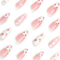 Sweet Strawberry Press on Nails French Pearl Design Almond False Nails Girl Gifts Detchable Full Cover Korean Nail Patches.