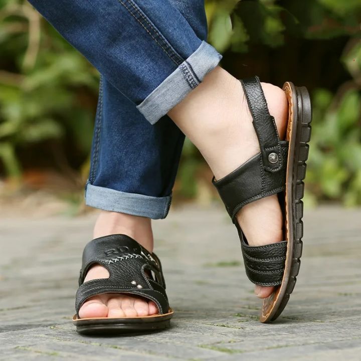 Genuine%20Leather%20Men%20Sandals%20Male%20Summer%20Shoes%20Outdoor%20Casual%20Sandals%20Cowhide%20Beach%20Shoes%20Two%20Uses%20Men's%20sandals%20Slippers%20-%20Image%205