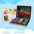 150pcs High quality School Stationery Drawing Supplies Wooden Box Full Color Art Painting Set for Kids.