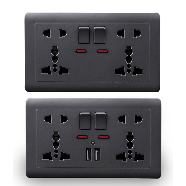 EU Standard Usb Socket Gray Embedded Panel Wall Power Socket Tetuo