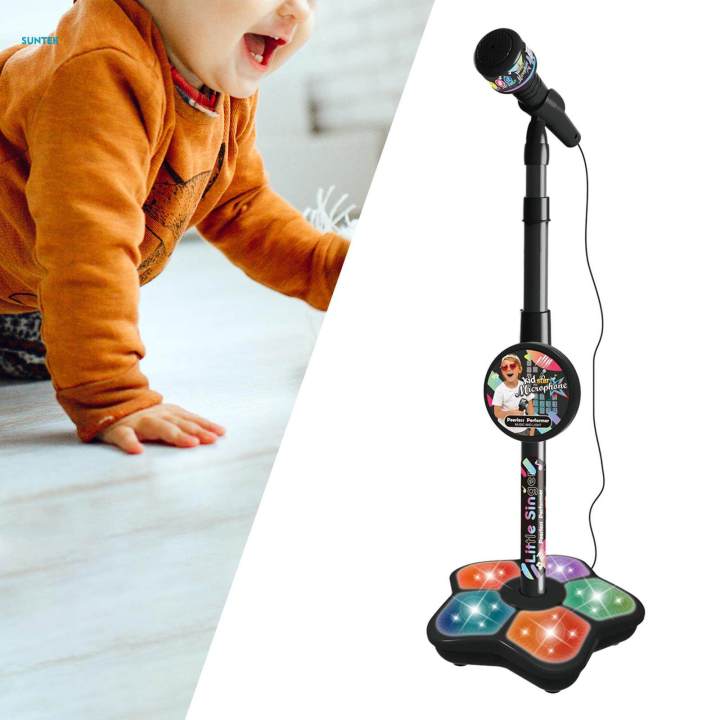 Music Sing Microphone Toy with Flashing Stage Lights Kids Microphone and Stand Girls Age 3+