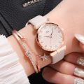 【3C VictoryEagle】Women Watch PU Belt Exquisite Arabic Numeral Ladies Quartz Watch Bracelet Set. 