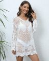 Large Size Beach Dress with Sleeve White Whole Summer Swimsuit Cover Up Hole Plus Tunic 2023 Sundress Coverup Outfits Mujer 3XL.