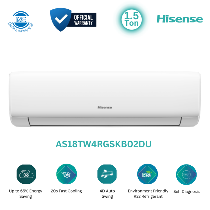 HISENSE 1.5 Ton Split DC Inverter Energy Saving AC With Smart WiFi Control, Free Delivery and Official Warranty | AS18TW4RGSKB02DU