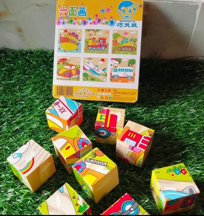 Wooden Puzzle Cartoon Blocks Six-sided Drawing 3D Puzzle A