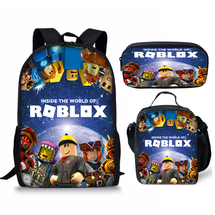 3D New Product Roblox Student School Bag, Lunch Bag, Pencil Case, Roblox Printed Backpack, Three-Piece Set, One Piece Dropshipping