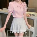 French Chic Bow Short Sleeve Chiffon Shirt Summer Women's Clothing Design Sense Niche Top Western Style Beautiful Small Shirt.
