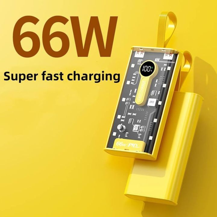 Portable Charger Bank, 66W Fast 20000mAh Charging Bank Charger, Portable Outdoor Charging Bank, Transparent Battery Pack with Lanyard Bank for Phone Tablet Pad