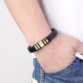 Cross-border European and American casual style simple 316L stainless steel black wide leather rope men's bracelet jewelry. 