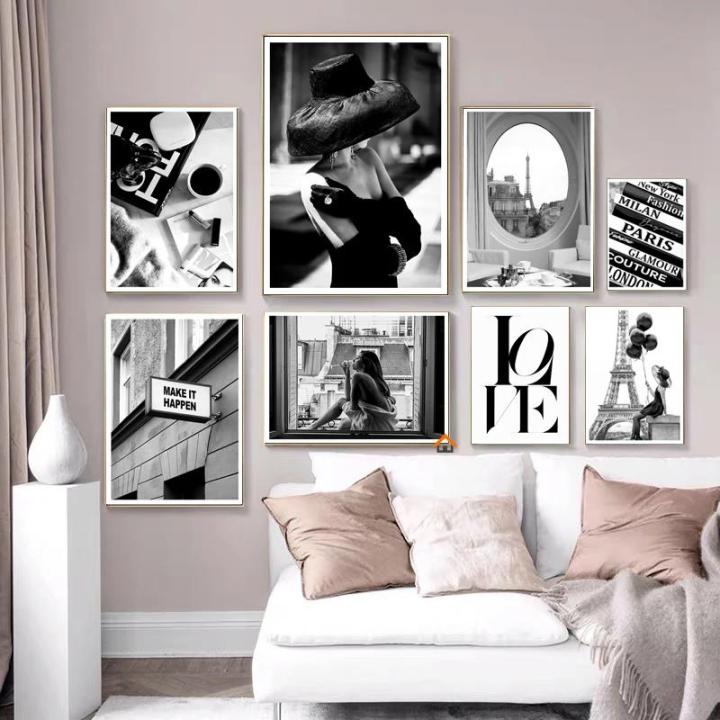 Modern Fashion Aesthetic Wall Art Black and White Paris Woman Quotes HD Canvas Poster Prints Home Bedroom Living Room Decor