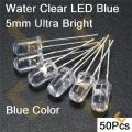 Water Clear LED Blue 5mm Ultra Bright-50Pcs. 