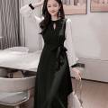 Women's Long-sleeved Slim Dress, Thin Solid Color Dress, Korean Style Mid-length Base Dress. 