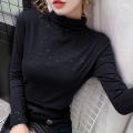 Double-Sided Dralon Bottoming Shirt Women's Half Turtleneck Autumn and Winter Shiny Long Sleeve T T-shirt Solid Color Slim Fit Warm Inner Wear Blouse. 