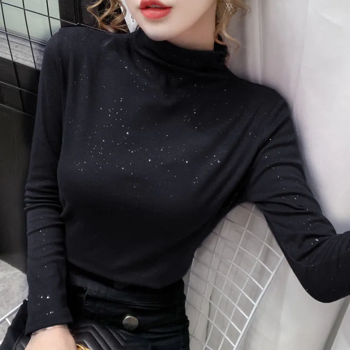 Double-Sided%20Dralon%20Bottoming%20Shirt%20Women's%20Half%20Turtleneck%20Autumn%20and%20Winter%20Shiny%20Long%20Sleeve%20T%20T-shirt%20Solid%20Color%20Slim%20Fit%20Warm%20Inner%20Wear%20Blouse%20-%20Image%204