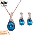 Carat Women Water Drop Shape Rhinestone Pendant Ear Stud Earrings Necklace Jewelry Set. 