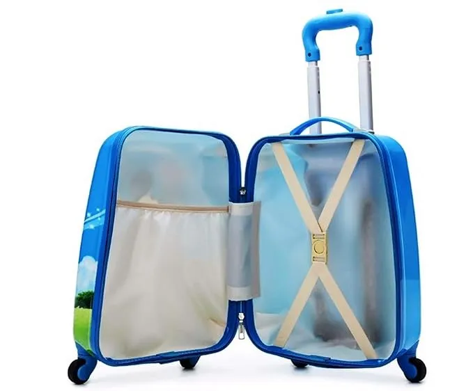 16 inch Small Polycarbonate Cartoon Wheeled Luggage Suitcase Children  School Bag Travel Trolley Bag, Blue