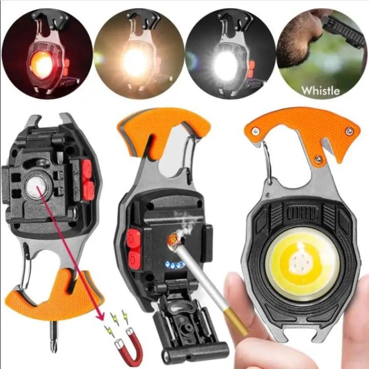 COB Work Lights 3 Gears Multifunction Rechargeable Flashlight with Cigarette Lighter Screwdriver LED Keychain Lamp for Camping Bike Accessories