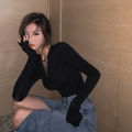 IELGY V-neck slim bottoming shirt women retro Hong Kong style tie long-sleeved T-shirt top.