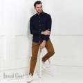 Trendy Dark Blue Long Sleeve Casual Shirt. 