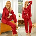 Ladies Pajamas Set Long Sleeve Soft Lounge Wear Silk Satin Pj.