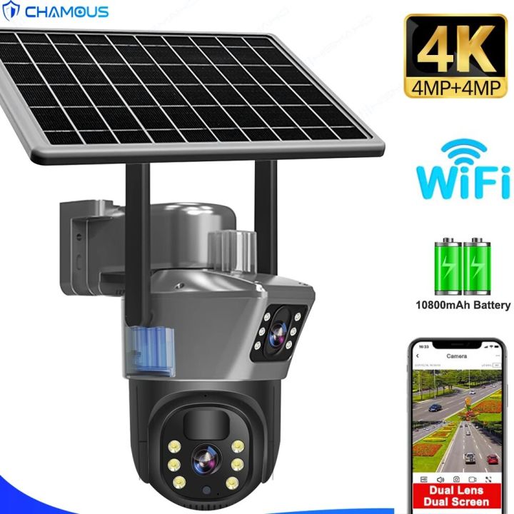 4K 8MP WiFi Solar Camera Dual Lens Dual Screen Battery CCTV Motion  Detection Home Protection Security Surveillance Camera