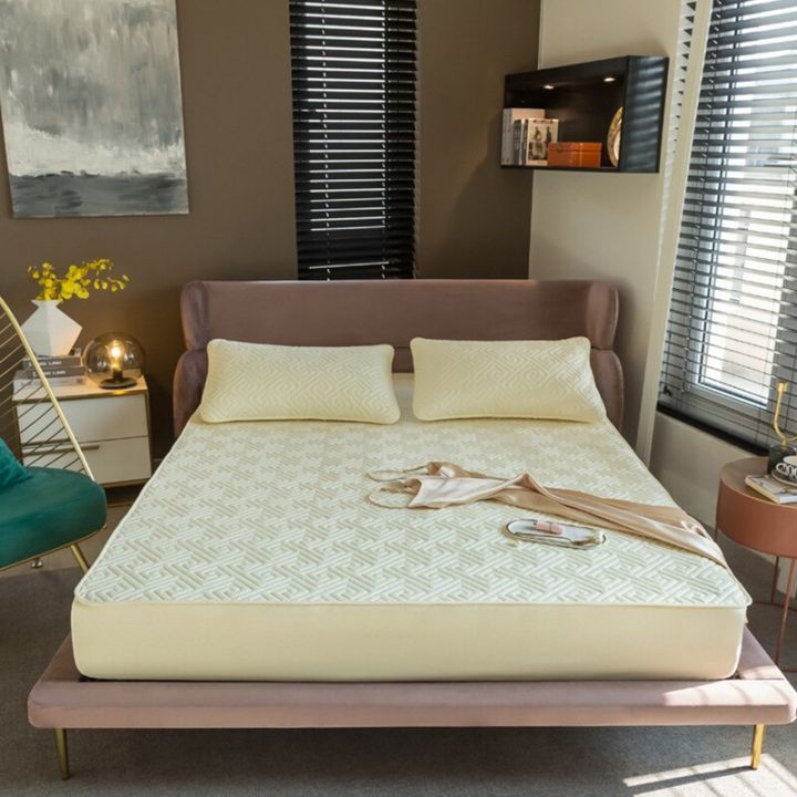 Cotton%20Mattress%20Cover%20Solid%20Color%20Fitted%20Sheet%20with%20Elastic%20Queen/King%20Size%20Bed%20Sheet%20XF1161-12%20-%20Image%203