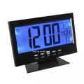 Sound Sensor Light Up LCD Digital Table Clock + Calendar Temperature Alarm Black - Wall Clock.