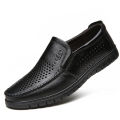 Sandals, summer men's shoes, new hollow leather shoes, men's soft soles, breathable and casual, slip-on cowhide business shoes.
