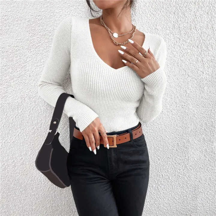 WEIRDO%20Autumn%20Winter%20Women%20Solid%20Rib%20Knit%20V%20Neck%20Stripe%20Pull%20Sweater%20Femme%20Y2k%20Long%20Sleeve%20Pullover%20Jersey%20Tops%20Fashion%20Clothes%20-%20Image%206