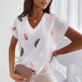 3D Women's T-shirts Summer V-neck Short Sleeve Tops Feather Graphics Oversized Tees Ladies Clothes Fashion Female Y2k Streetwear.