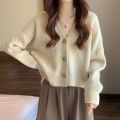 Avocado Green Knitted Cardigan for Women Loose and Lazy Style V Collar Long Sleeve Sweater Coat Japanese College Shawl Outer Match.