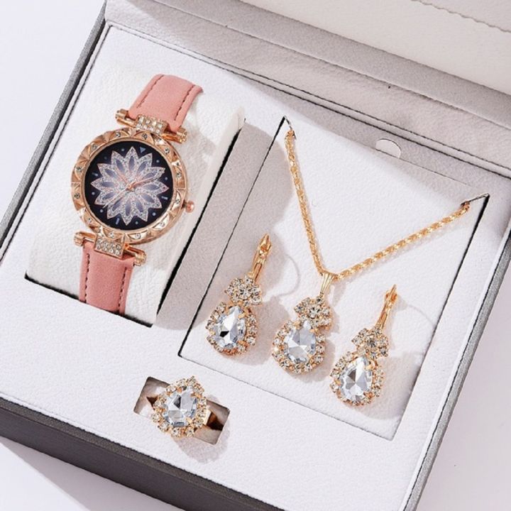 Fashionable Belt Stone Watch and Stone Jewelry Sets For Women Gift Item