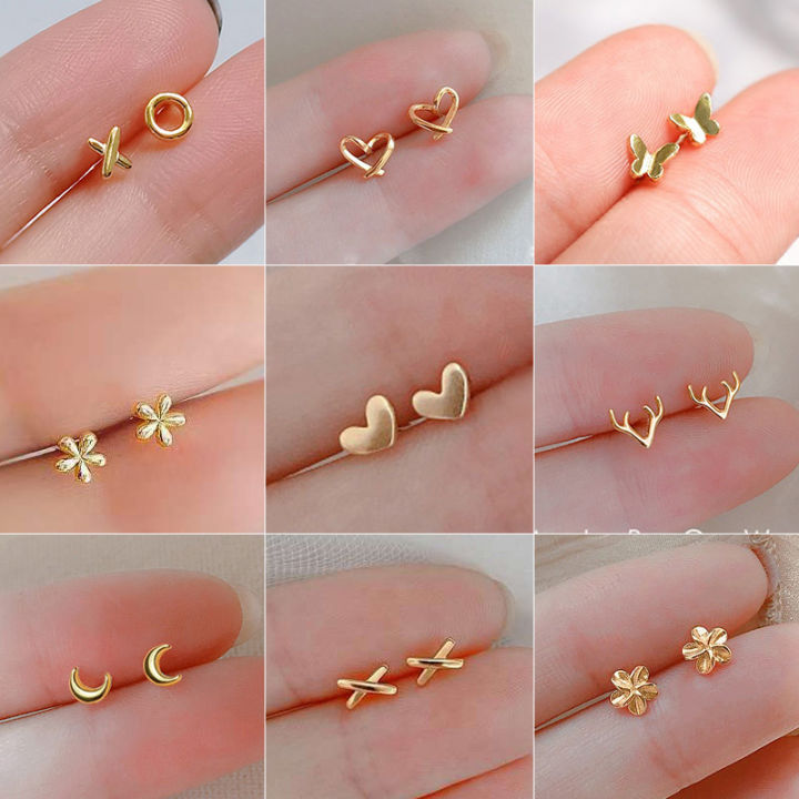 silver-plate Gold Color Mini Small Butterfly Heart Stud Earring For Women  Cartilage Helix Tragus Ear Piercing Jewelry Gift