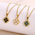 Stainless Steel Luck Clover Pendant Necklaces For Women Gold Color Chain Accessories Round Cross Necklace Jewelry Gift.