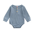 Baby’s Casual Long Sleeve Romper Fashion Solid Color Button Round Neck Triangle Jumpsuits. 