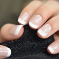 Summer Short Natural Nude White French Nail Tips False Nails Gel Press on Ultra Easy Wear for Home Office Wear. 