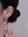 Fashion Aesthetic Purple Crystal Butterfly Dangle Earrings for Women Long Tassel Earring Wedding PartyStatement Jewelry Gift. 