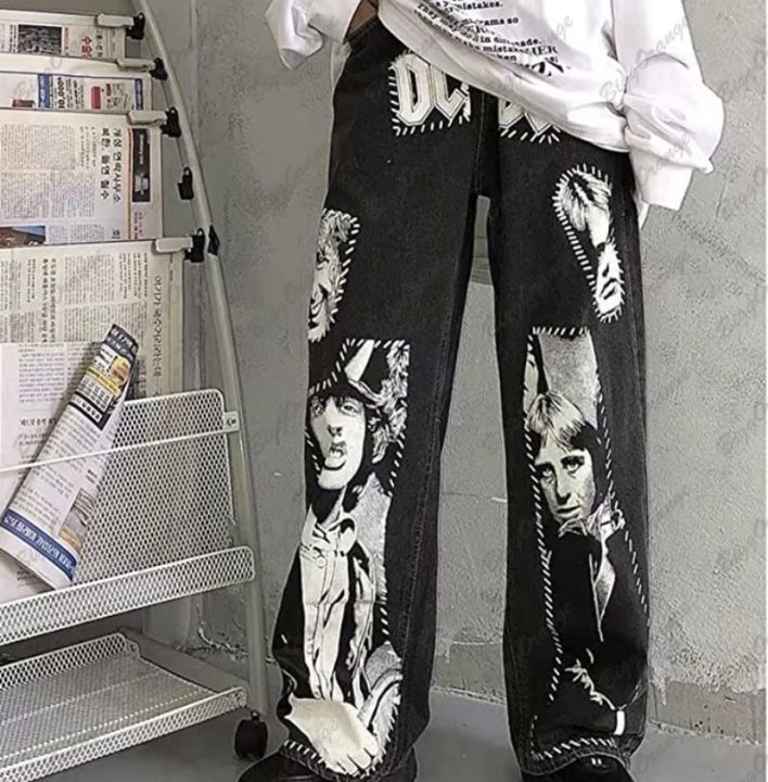 Four Seasons Comfortable Pants Character Sticker Jeans ins Fashion High Street Lazy Harajuku Cargo Pants Streetwear mens jeans