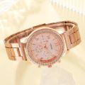 6PCS Set Rose Gold Luxury Watch Women Ring Necklace Earring Rhinestone Fashion Wristwatch Casual Ladies Bracelet Watches. 