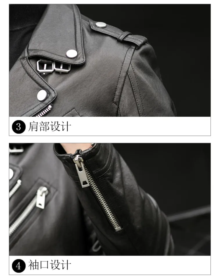 Spring Autumn Short Cool Black Leather Biker Jacket Men Zipper Long Sleeve  Belt Plus Size European Fashion brand leather jackets BunnyGarden