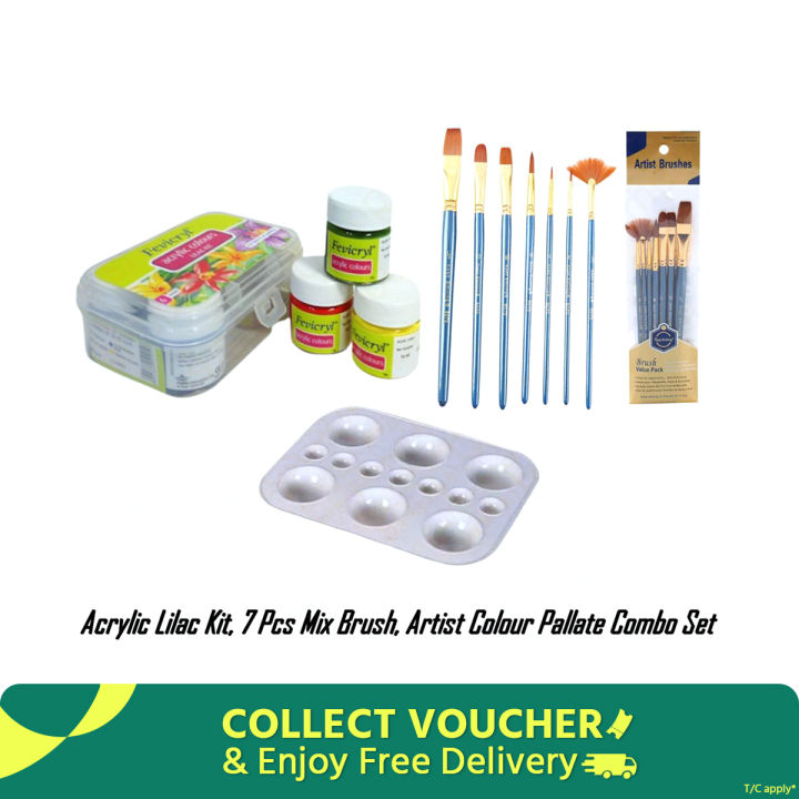 Acrylic Colors 10ml, 6 Shades/Colour Painting 7pcs Brush Set/Artist Color Mixing Square Palette 1pcs