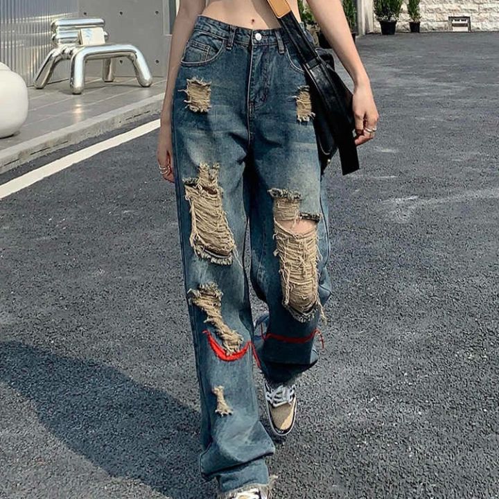 New%20Ripped%20Harlem%20Jeans%20Women's%20High%20Street%20Tide%20Loose%20Cool%20Straight%20High%20Waist%20Wide%20LeghiphopHip%20Hop%20-%20Image%205
