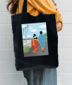 Trinklet Premium Bengali Couple Printed Canvas Tote Bag with Zipper for Girls. 